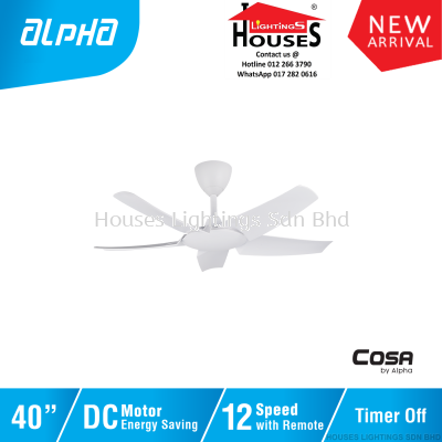 ALPHA Cosa - EX9 40 Inch Ceiling Fan with 5 Blades (12 Speed Remote) - Matt White