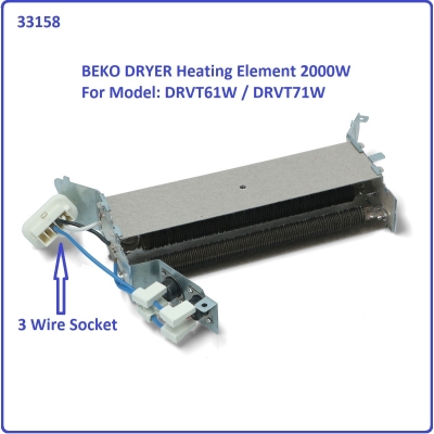 Code: 33158 BEKO WRVT61W / WRVT71W Dryer Heating Element 2000W