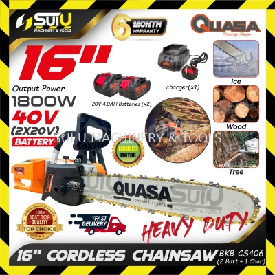 [4.0AH SET] QUASA BKB-CS406 40V (2x20V) 16" Cordless Chainsaw / Gergaji Rantai 1800W w/ 2 x Batteries 4.0Ah + Charger