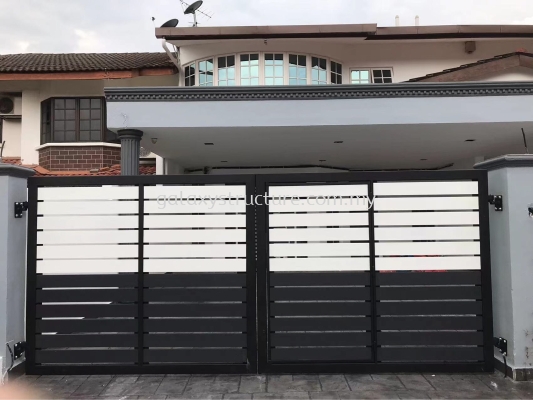 Progress done-To dismantle,fabrication and install new mild steel powder coated manual swing gate aluminium plate with small door - Puchong