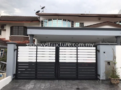 Progress done-To dismantle,fabrication and install new mild steel powder coated manual swing gate aluminium plate with small door - Puchong