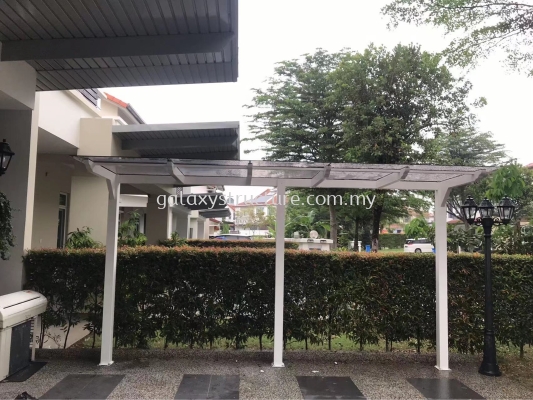 Progress done:To fabrication and install new pergola awning paint with special color laminated glass - Shah Alam 
