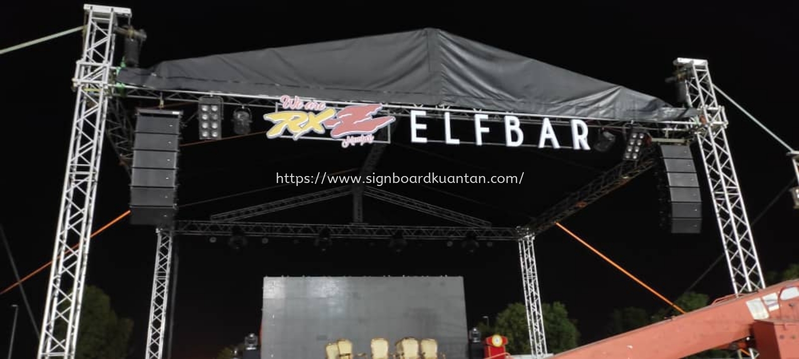 RXZ ELFBAR EVENT OUTDOOR 3D RGB LED BOX UP FRONTLIT LETTERING WITH HOLLOW STRUCTURE AT MARANG TOWN, RUSILA, BUKIT PAYONG, PULAU KAPAS, GONG BALAI, MERCANG, BUKIT PAYONG, PULAU KAPAS, WAKAF TAPAI, PULAU GEMIA MARANG TERENGGANU MALAYSIA