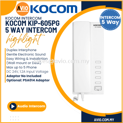 Kocom Korea 5 Way Interphone with Paging Function Optional: PSA014 24V DC Adaptor KIP-605PG