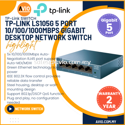 TP-LINK Tplink 5 Port Desktop Gigabit Network Switch 10/100/1000Mbps RJ45 LAN Ports Plug and Play Black LS105G