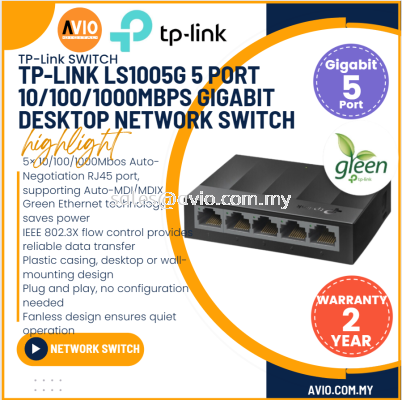 TP-LINK Tplink 5 Port Desktop Gigabit Network Switch 10/100/1000Mbps RJ45 LAN Ports Plug and Play Black Plastic LS1005G