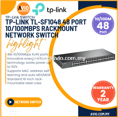 TP-LINK Tplink 48 Port Ports 10/100m RJ45 Ethernet LAN Network Switch 19Inch Rack Mountable Metal Black SF1048 TL-SF1048