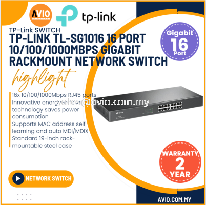 TP-LINK Tplink 16 Port Gigabit Desktop Switch RJ45 Port 1U 19Inch Rack Mountable Steel Case Plug & Play SG1016 TL-SG1016