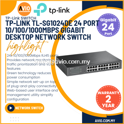 TP-LINK Tplink 24 Port Ports Gigabit RJ45 Ethernet LAN Network Switch Power Reduce Metal Black SG1024DE TL-SG1024DE