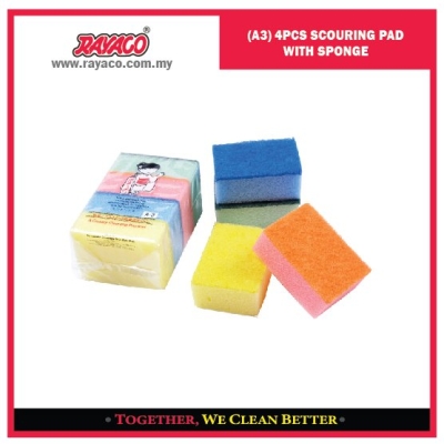 (A3) 4 PCS SCOURING PAD WITH SPONGE