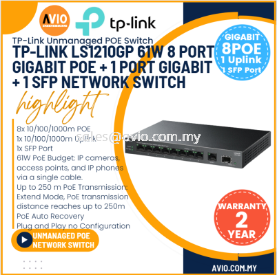 Tp-link Tplink 8 +1 +1 Gigabit Desktop IP Network POE Switch 8 Gigabit PoE 1x Gigabit Uplink 1x SFP Port RJ45 LS1210GP