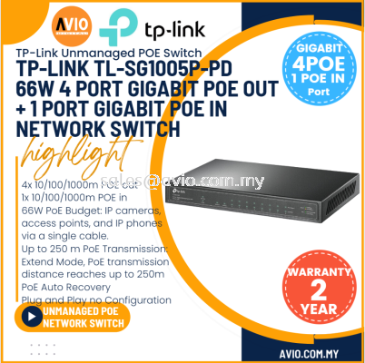 Tp-Link Tplink 4 +1 Gigabit IP Network Desktop POE Switch 4 Port POE Out 1 Port PoE In 66W Power Max TL-SG1005P-PD