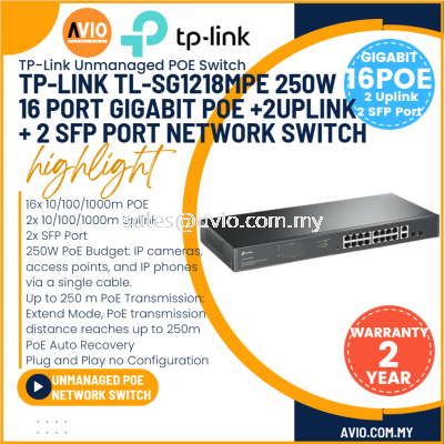 TP-LINK Tplink 16 +2 +2 Port Gigabit IP Network POE Switch 16x POE 2x 100/1000m Uplink 2 SFP 250W SG1218MPE TL-SG1218MPE