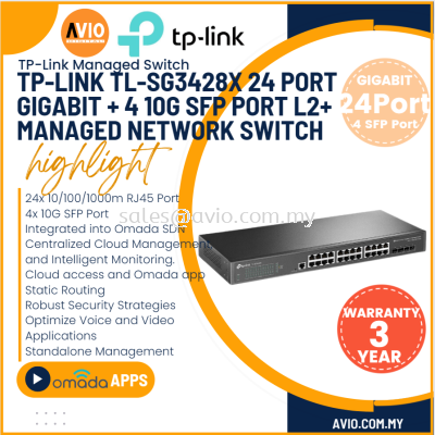 TP-LINK Tplink 24 +4 Port Gigabit RJ45 L2+ Managed IP Network Switch 24x Gigabit Ethernet 4x 10G SFP SG3428X TL-SG3428X