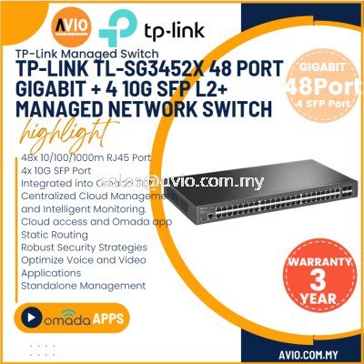 TP-LINK Tplink 48 +4 Port Gigabit RJ45 LAN L2 Managed IP Network Switch 48 10/100/1000m 4 10G SFP Port SG3452 TL-SG3452X