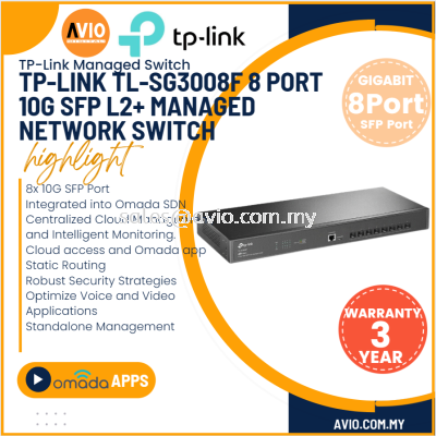 TP-LINK Tplink 8 Port Ports 10G 10GE SFP SFP+ L2+ Managed Multi Gigabit Switch 160Gbps Omada Metal SX3008F TL-SX3008F