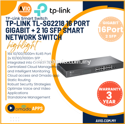 TP-LINK Tplink 16 +2 Port Gigabit RJ45 LAN L2+ Smart IP Network Switch 16x Ethernet 2x 10/100/100m SFP SG2218 TL-SG2218