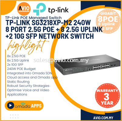 TP-LINK Tp-link 8 POE 8 RJ45 2 SFP Omada L2+ Managed IP Network POE Switch 8x 2.5G POE 2.5G Uplink 2 10G SFP SG3218XP-M2