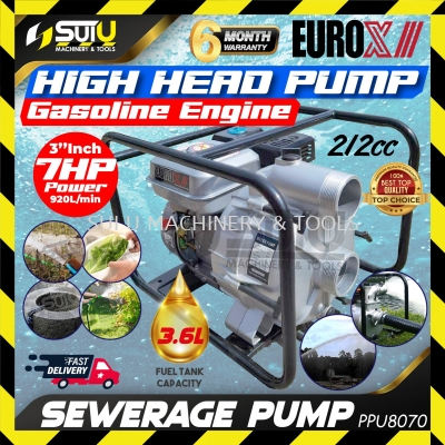 EUROX PPU 8070 / PPU8070 212CC 7HP 3" Gasoline Engine Sewerage Pump / Pam Pembetungan / ˮ 3600RPM