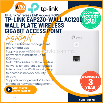 TP-LINK Tplink Omada AC1200 Wireless MU MIMO Gigabit Wall Plate Access Point Dual Band Wifi 11mm Thin EAP230-WALL