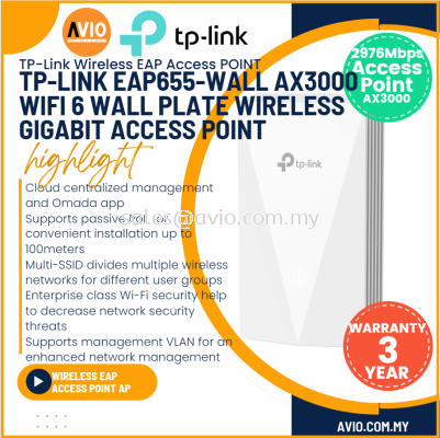 TP-LINK Tplink AX3000 Wall Plate Dual Band Wifi Wi-Fi 6 Access Point 1x Gigabit RJ45 Uplink 3x Downlink EAP655-Wall