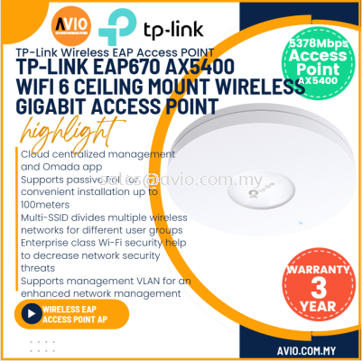 TP-LINK Tplink AX5400 Ceiling Mount Dual Band 2.4GHz 5GHz Wifi Wi-Fi 6 Access Point 574Mbps 4804Mbps Omada Mesh EAP670