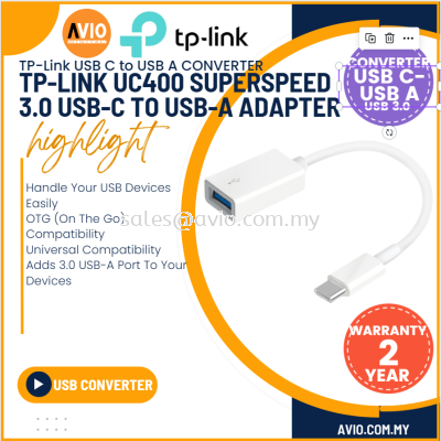 TP-LINK Tplink USB - OTG Converter Connector USB 3.0 Female USB C to USB A Adapter OTG On The Go Compatibility UC400