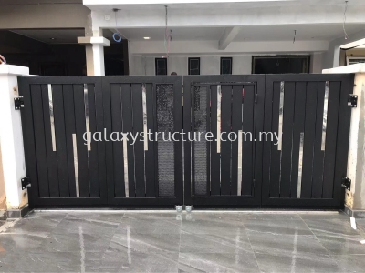 To fabrication and install new galvanized mild steel powder coated folding gate with small door and key lock - Shah Alam 