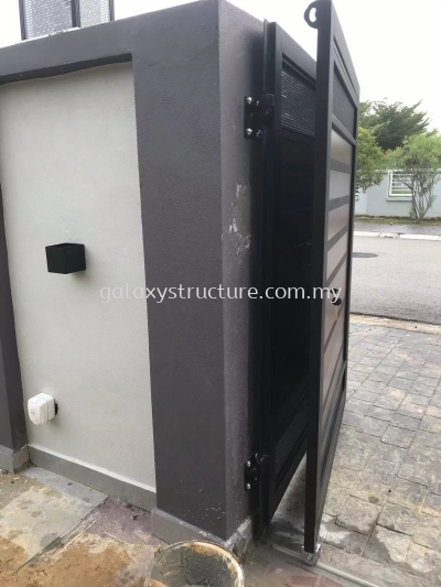 3)To demolish old gate,fabrication and install new Galvanized powder coated fold ing gate with aluminium plate,small door and key lock - Shah Alam