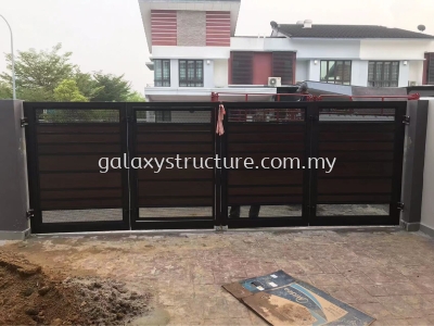 3)To demolish old gate,fabrication and install new Galvanized powder coated fold ing gate with aluminium plate,small door and key lock - Shah Alam