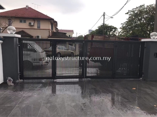 Progress done:To fabrication and install new galvanized mild steel folding gate with aluminium plate with small door - Puchong 