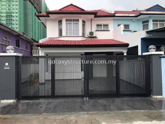 Progress done:To fabrication and install new galvanized mild steel folding gate with aluminium plate with small door - Puchong 