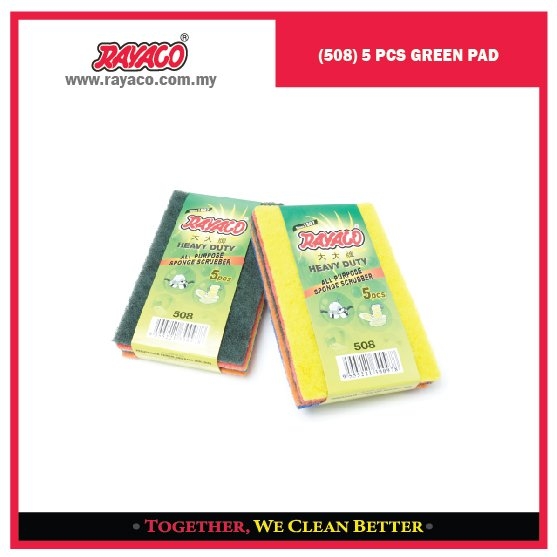 (508) 5 PCS GREEN PAD Sponge, Pad & Scrubber Series