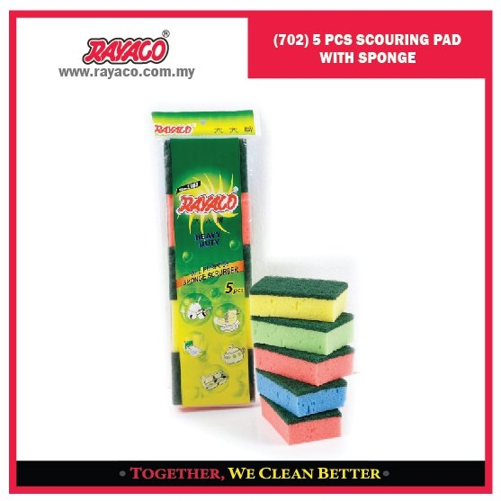 (702) 5 PCS SCOURING PAD WITH SPONGE Sponge, Pad & Scrubber Series