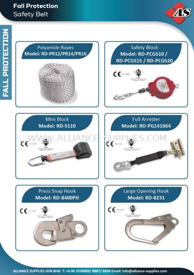 Polyamide Ropes / Safety Block / Mini Block / Full Arrester / Press Snap Hook / Large Opening Hook