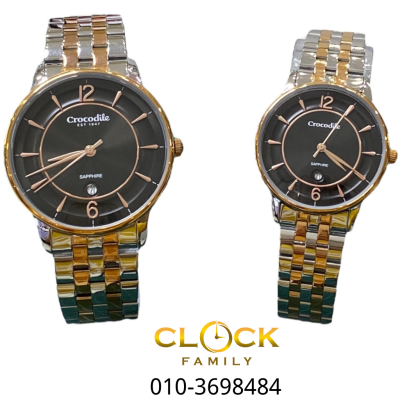 Crocodile Sapphire Glass Rosegold Silver Stainless Steel Band Couple Watch CR6594