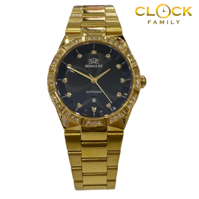 Roscani Black Dial Sapphire Glass Gold Stainless Steel Band Ladies Watch BLE435G3