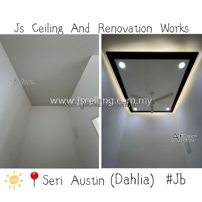 Cornice Ceiling Design #(Dahlia) Seri Austin #Jb #Family Hall Modern Design #included Wiring #Led Downlight #Led strip #and in installation #Free On-site Measurement #Free on-site Quotations ..