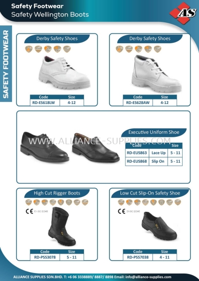 Derby Safety Shoes / Executive Uniform Shoe / High-Cut Rigger Boots / Low-Cup Slip-On Safety Shoe