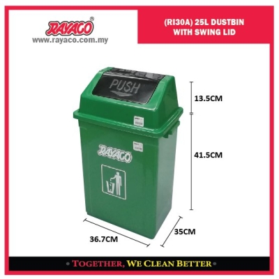 (RI30A) 25L DUSTBIN WITH SWIVEL LID GREEN/ SILVER/ BLUE