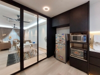 Minimalist Black & White Kitchen and Sliding Door- Interior Design - SD Renovation - Pasir Gudang, Johor Bahru