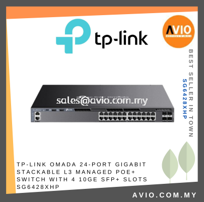 TP-LINK Omada 24-Port Gigabit Stackable L3 Managed PoE+ Switch with 4 10GE SFP+ Slots SG6428XHP