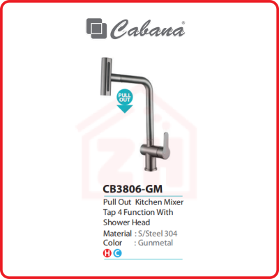 CABANA Pull Out Kitchen Mixer Tap 4 Function With Shower Head CB3806-GM