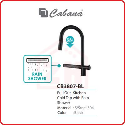CABANA Pull Out Kitchen Cold Tap with Rain Shower CB3807-BL