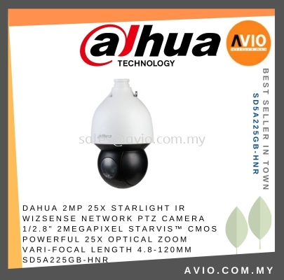 DAHUA 2MP 25x Starlight IR WizSense Network PTZ Camera 1/2.8" 2Megapixel STARVIS™ CMOS Powerful 25x optical zoom SD5A225GB-HNR