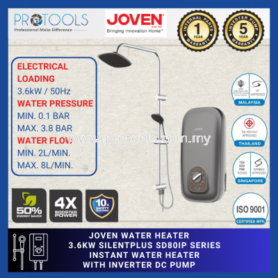 JOVEN 3.6kW SILENTPLUS SD80IP SERIES INSTANT WATER HEATER WITH DC PUMP