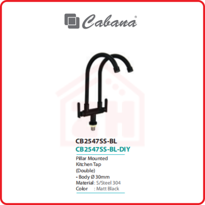 CABANA PILLAR MOUNTED KITCHEN TAP (DOUBLE) CB2547SS-BL