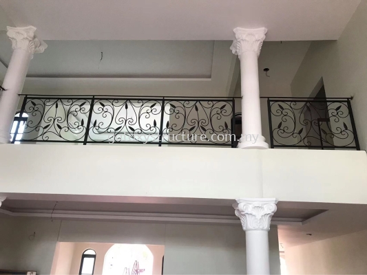 To fabrication and install new custom make wrought iron powder coated staircase railing with wood handle - Kajang