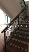 To fabrication and install new custom make wrought iron powder coated staircase railing with wood handle - Kajang  Tangga