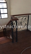 To fabrication and install new custom make wrought iron powder coated staircase railing with wood handle - Kajang  Tangga